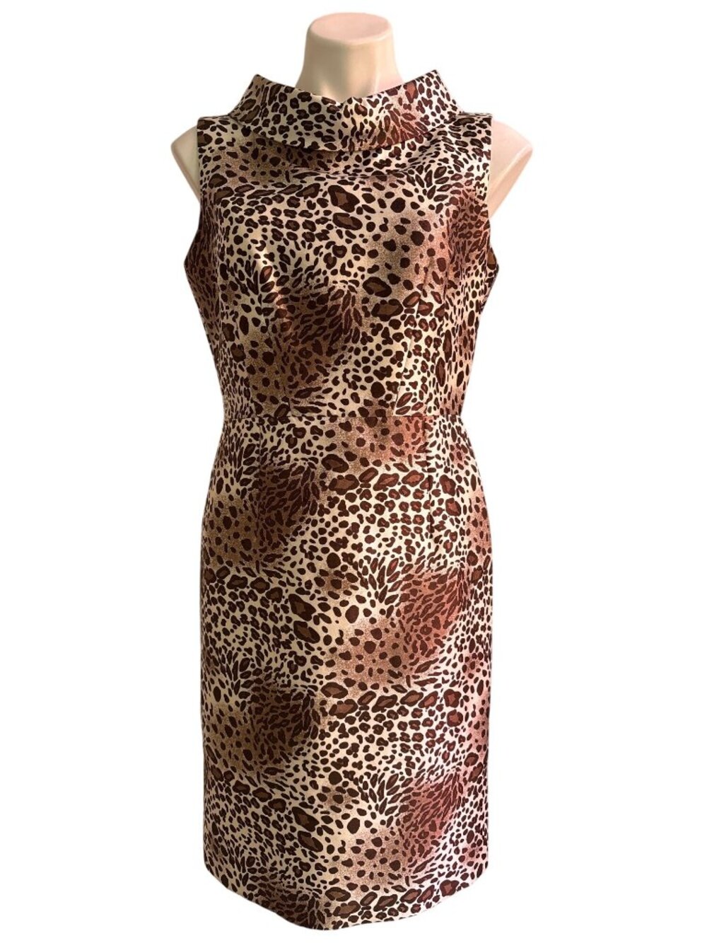 Rickie Freeman Teri Jon Women's Animal Print Dress, Silk & Wool Blend Size 8